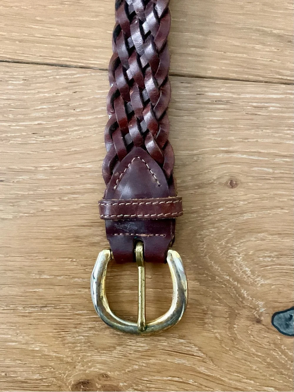 Vintage 90s Braided Leather Belt Brown Preppy Country Club Coastal Size 32